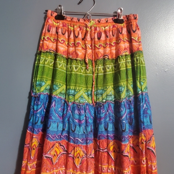 Jane Ashley Tiered Maxi Skirt 100% Cotton Bright Colors Size M - Picture 2 of 6
